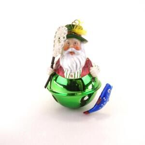 4" Department 56 Vintage Fisherman Santa Green Large Bell Fishing 56.43346
